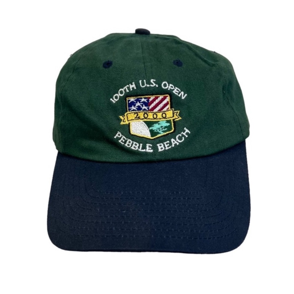 Vtg Pebble Beach 2000 100th US Open Hat Strap Back Green Twill Golf Cap Logo